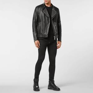 Veste de moto en cuir de mouton véritable pour homme en toile de haute qualité personnalisée noire style High Street - Product Image 5