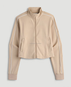 Nouveau sweat à capuche court zippé pour femme 2026, col montant, hiver, taille XS, 100 % coton molletonné, respirant, doux, tricoté, brodé - Product Image 5