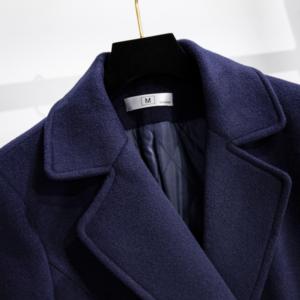 <span class=keywords><strong>Trench</strong></span> invernale da donna in lana spessa blu scuro con imbottitura lunga impermeabile - Product Image 3