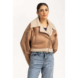 Chaqueta Sintética Cortavientos con Cuello Alto para Mujer, en Cuero Sintético y Piel de Oveja, Tallas XL, 3XL, 5XL, para Otoño e Invierno - Product Image 1