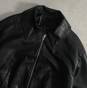 Chaqueta de Motociclista de Piel de Vaca para Hombre, de Alta Calidad, al por Mayor, Cuello Redondo, Transpirable, con Cremallera, Estilo Urbano, Largo Regular - Product Image 4