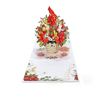 Carte de vœux de Noël 3D pop-up avec fleurs de poinsettia et motif d'oiseau cardinal