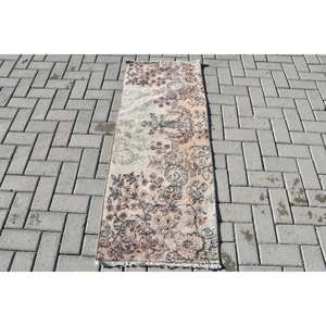 Vintage 1,8 X 4.8ft Rosa Beige Alfombra de lana turca Clásico Gran área Rectángulo Patrón de retazos abstracto Látex para uso en el pasillo - Product Image 1