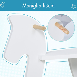 HOMCOM Caballo Balancín Infantil 1-3 Años Madera con Asas y Reposapiés, 68x26. 5x48 cm, blanco - Product Image 6