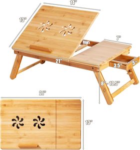 <span class=keywords><strong>Support</strong></span> de bureau portable pliable en bambou pour petit espace, table de bureau réglable pour <span class=keywords><strong>lit</strong></span> avec tiroir et porte-gobelet - Product Image 4