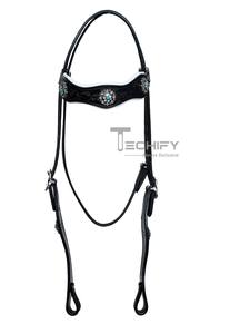 Premium Leather Dressage Horse Bridle with Turquoise Conchos and Silver Accents - Product Image 2
