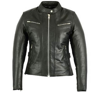 La chaqueta de cuero de moto negra para mujer más vendida, de punto transpirable procesado con cuello levantado para invierno - Product Image 1