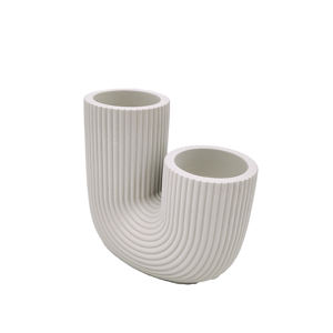 <b>White</b> Ribbed U-Shape Cement <b>Candlestick</b> Holder Modern Nordic Minimalist Decor for Home or Office Easter - Product Image 3