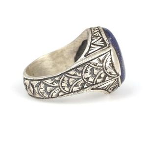 Men's <b>Ring</b> 925 Sterling Silver Rose Gold Plating Handcrafted Engraved Oval <b>Lapis</b> <b>Lazuli</b> Stone Adjustable Bezel Setting <b>Ring</b> Gift - Product Image 2