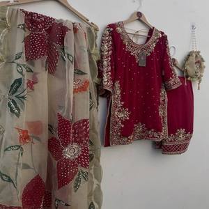 Conjunto de Kurti y Plazzo de Seda Bordada VASTRA COTTAGE GMY con Dupatta de Organza, Adorno de Lentejuelas y Cuentas, Diseño de Diseñador para Fiestas, para Mujer - Product Image 4