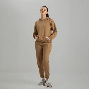 Sweat à capuche 2 pièces marron pour femme avec cordon de serrage et pantalon de survêtement Slim Fit survêtement Streetwear personnalisé décontracté léger - Product Image 3