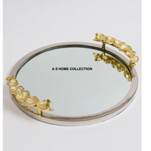 ถาดศิลปะกระจกสแตนเลสสตีลสีทองด้ามจับเป็นรูปดอกไม้หรูหราทันสมัยพร้อม2025 - Product Image 1