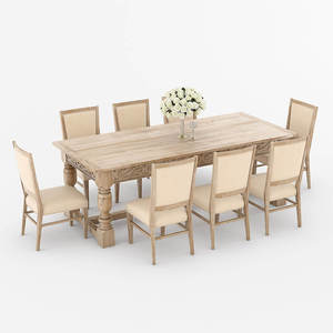 Tối Giản Hiện Đại Mộc Mạc Rắn Gỗ Tếch <span class=keywords><strong>9</strong></span>-Mảnh Bàn Ăn Ghế Đặt Tay Khắc Chi Tiết Bọc Đồ Nội Thất Nhà Cho Khách Sạn - Product Image 2