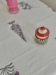 Hand Block Printed Cotton <b>Tablecloth</b>: Floral Stripes, Boho Dining Table <b>Linen</b> Ethnic Home Decor for Best Price - Product Image 4