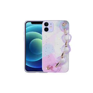 Coque de téléphone en silicone Netzy Protective Lilac Elsa à motif pailleté pour iPhone 12 avec support de poignet en marbre style Ins - Product Image 1
