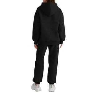 OEM Cotton <b>Fleece</b> Custom Logo Plain Hoodie and <b>Jogger</b> Pants Oversized 2 Piece Blank Outfit for <b>Women</b> Travel & Casual Wear - Product Image 2