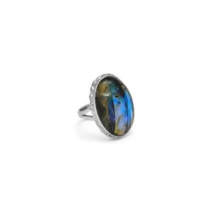 Bague pour homme et femme en labradorite bleu naturel, cabochon ovale en argent sterling massif 925, sertissage de pierres précieuses, vente en gros - Product Image 2