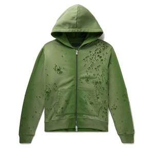 Sweat-shirt à capuche zippé vert pour homme, décontracté, en coton French Terry, avec poches, imprimé par pulvérisation, coupe classique, pour l'automne - Product Image 1