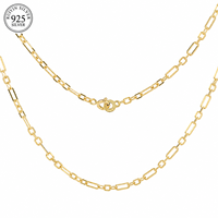 RYS 925 Argent Sterling Plaqué Or Figaro Chaîne Collier 3.812g Angulaire Rectangulaire Lien 45cm Femmes Quotidien Bijoux En Gros