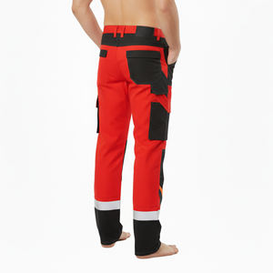 Pantalones de Trabajo de Seguridad de Alta Calidad, Reflectantes, de Poliéster, Rojo/Negro, con Múltiples Bolsillos, Cintura Elástica, Pantalones Cargo para Hombre, ANSI Clase 1 - Product Image 3