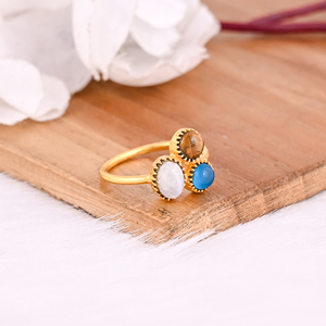 925สเตอร์ลิงมูนสโตนไทเกอร์อายสีฟ้าควอตซ์ทำด้วยมือดีไซน์เนอร์สีเหลืองทองแหวนวางซ้อนกันได้เครื่องประดับ partywear - Product Image 5