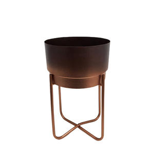 Juego de 2 macetas redondas martilladas con soporte de metal Color marrón grande para jardín y hogar sala de estar comedor decoraciones - Product Image 2