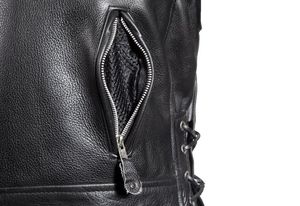 <b>Men's</b> Black Genuine Leather Motorcycle Jacket Slim Moto Biker Zipper <b>Belt</b> Epaulet - Product Image 2