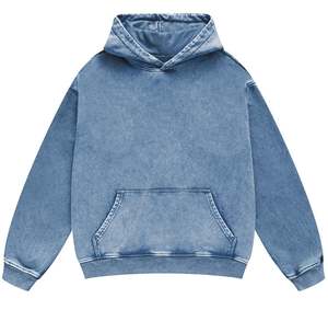 Sweat à capuche en jean délavé à l'acide unisexe surdimensionné Vintage Denim Hoodies Heavyweight Distress Washed Sweatshirt pour couple 2025 - Product Image 2