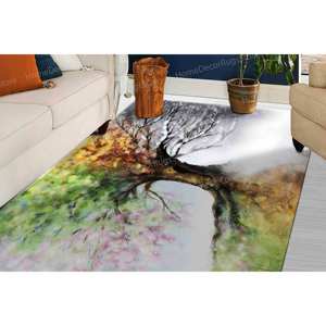 Tapis imprimé moderne : Motif arbre des quatre saisons et vue sur couloir, pour cuisine tendance style ferme, tapis gobelin - Product Image 3