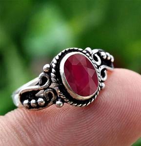 Anillo de rubí cabujón de plata de ley sólida 925, el mejor diseño, anillo de promesa de piedras preciosas hechas a mano con joyería de boda chapada en rodio - Product Image 2