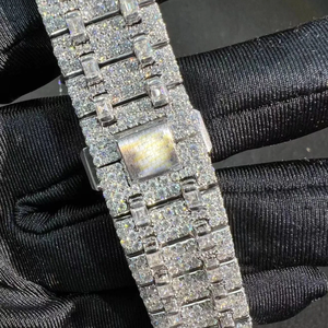 Montre Hip Hop personnalisée avec diamants Moissanite, montre de luxe pour hommes, boîtier carré en diamants VVS, bracelet en acier inoxydable, verre Miyota, cadeau - Product Image 4