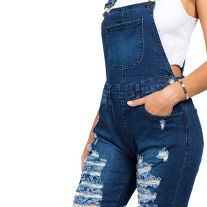 Women's High Waist Ripped Skinny Denim <b>Overalls</b> Jumpsuit Casual Solid Color Stretch Cotton Dungarees Spring Style - Product Image 3