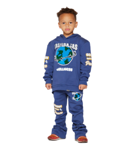 Ensemble survêtement pour enfants grande taille personnalisé avec capuche et imprimé graphique, jogging en polaire bleu, tenue de rue imprimée, ensemble deux pièces - Product Image 1