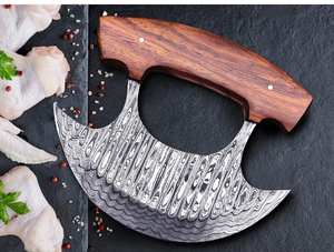 Couteau de cuisine professionnel DIY personnalisable en acier Damas, lame Ulu, nouveau design, manche en bois, étui, support en bois, Edge Master - Product Image 3