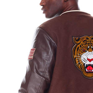 Blouson universitaire décontracté de haute qualité, enduit, avec manches en coton et patchs brodés en chenille personnalisés, coupe-vent, respirant, col montant - Product Image 2