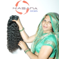 Mesin Kepang Rambut Wanita India Hitam Double Weft Deep Wave Tanpa Proses, 100% Virgin Remy Indian Hair Weave & Clip-in