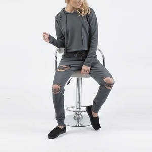 Conjunto Deportivo de Dos Piezas para Mujer, Estilo Desgastado, Sudadera con Capucha y Pantalones, Ropa de Moda, Proveedor Mayorista - Product Image 6