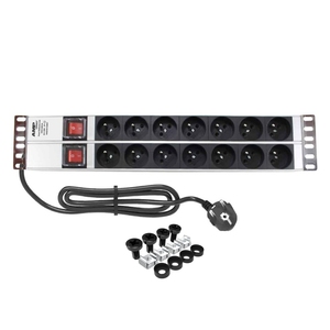 PDU de rack 2U 19 pouces avec 14 prises UPS françaises, double interrupteur, unité de distribution d'alimentation en aluminium - Product Image 1