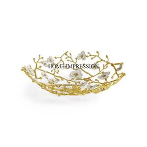 Look élégant plaqué or et fleurs blanches en aluminium coulé de haute qualité forme ronde centre de table bols de service - Product Image 1