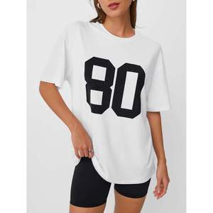 Camiseta Oversize Personalizada para Mujer con Estampado Número 80, de Algodón Holgado, Estilo Casual Urbano de Verano, Blanca Vintage, Tallas Grandes - Product Image 2