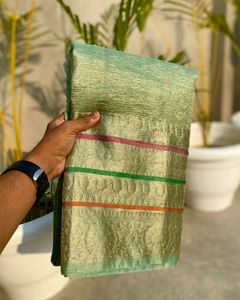 Beau sari imprimé en soie dessiné à la main avec chemisier non cousu vêtements indiens et pakistanais pour femmes - Product Image 3