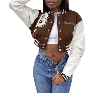 Veste d'université en laine recadrée pour femmes, veste de baseball courte coupe-vent respirante d'hiver avec lettrage d'université - Product Image 3