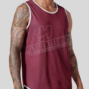Camiseta de práctica de baloncesto blanca y granate para jóvenes personalizada, camiseta sin mangas de práctica para hombres, camiseta de poliéster, ropa deportiva - Product Image 4