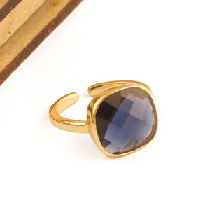 Huitan — bague à facettes unisexe 12mm, anneau ajustable, en quartz bleu plaqué or, sur mesure, pour couple, à la mode, vente en gros - Product Image 3