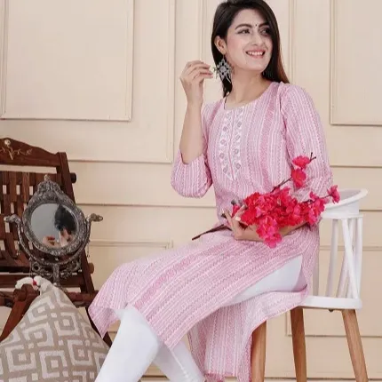 Vente en gros nouvel arrivage de vêtements décontractés brodés couleur personnalisée taille meilleure qualité de couture femmes kurti