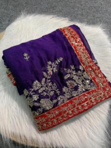 Sari de tela de seda Rangoli exclusivo de diseñador de Bollywood indio, última moda de exportación Seqnce Work, ropa de fiesta nupcial de Color azul - Product Image 2