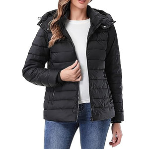 Women's Knitted Hooded Quilted Jacket Polyester Wadding Black Winter Coat Full Sleeve <b>Zipper</b> Closure Solid Color Regular Fit - Product Image 2
