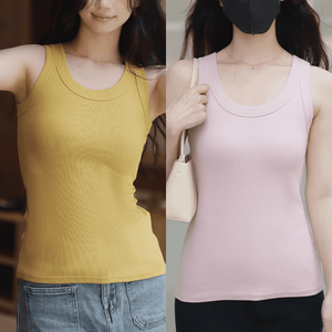 เสื้อกล้ามออกกำลังกายผ้าฝ้ายสแปนเด็กซ์แขนกุด2ชิ้นชุดเสื้อกล้ามออกกำลังกายโยคะฟิตเนสอเนส - Product Image 4