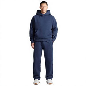 OEM Custom Logo Men's 100% Cotton French Terry Oversized Streetwear Tracksuit Straight Leg Jogger <b>Set</b> Manufacturer - Product Image 1