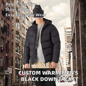 Veste d'hiver épaisse en crochet à fermeture éclair pour homme, décontractée, en gros, OEM, noire - Product Image 4